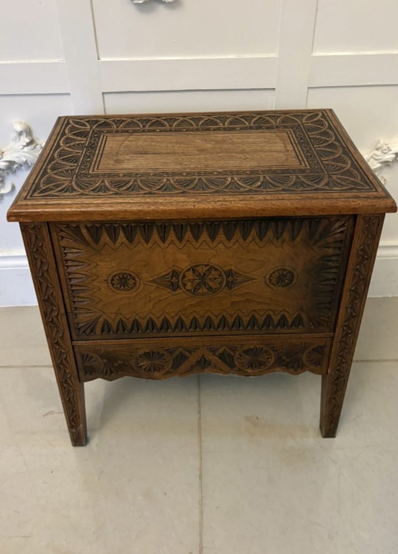 Antique Quality Hand-Carved Oak Marriage /Dowry Chest